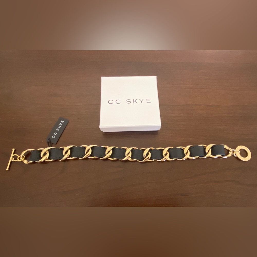 CC Skye Gold and Black Leather Double Wrap Bracelet.